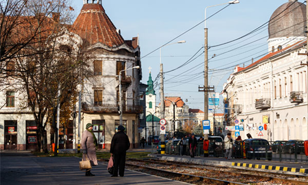 train runs through city in Romania